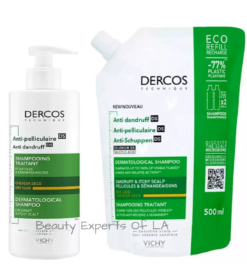 Vichy Dercos Anti-Dandruff DS Shampoo & Refill for Dry Hair 390ml, 500ml, 890TTL