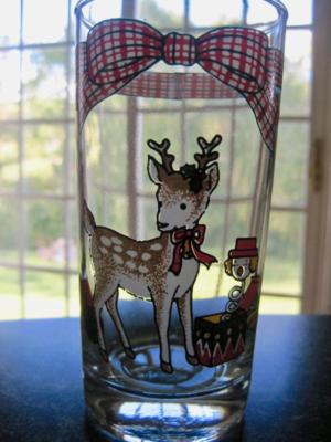 ANCHOR HOCKING MEMORIES~12 OZ COOLER~TUMBLER~HOLIDAY REINDEER~PLAID~EUC