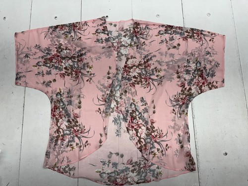 Shein Light Pink Floral Print Short Sleeve Sheer Kimono Womens Size 3XL
