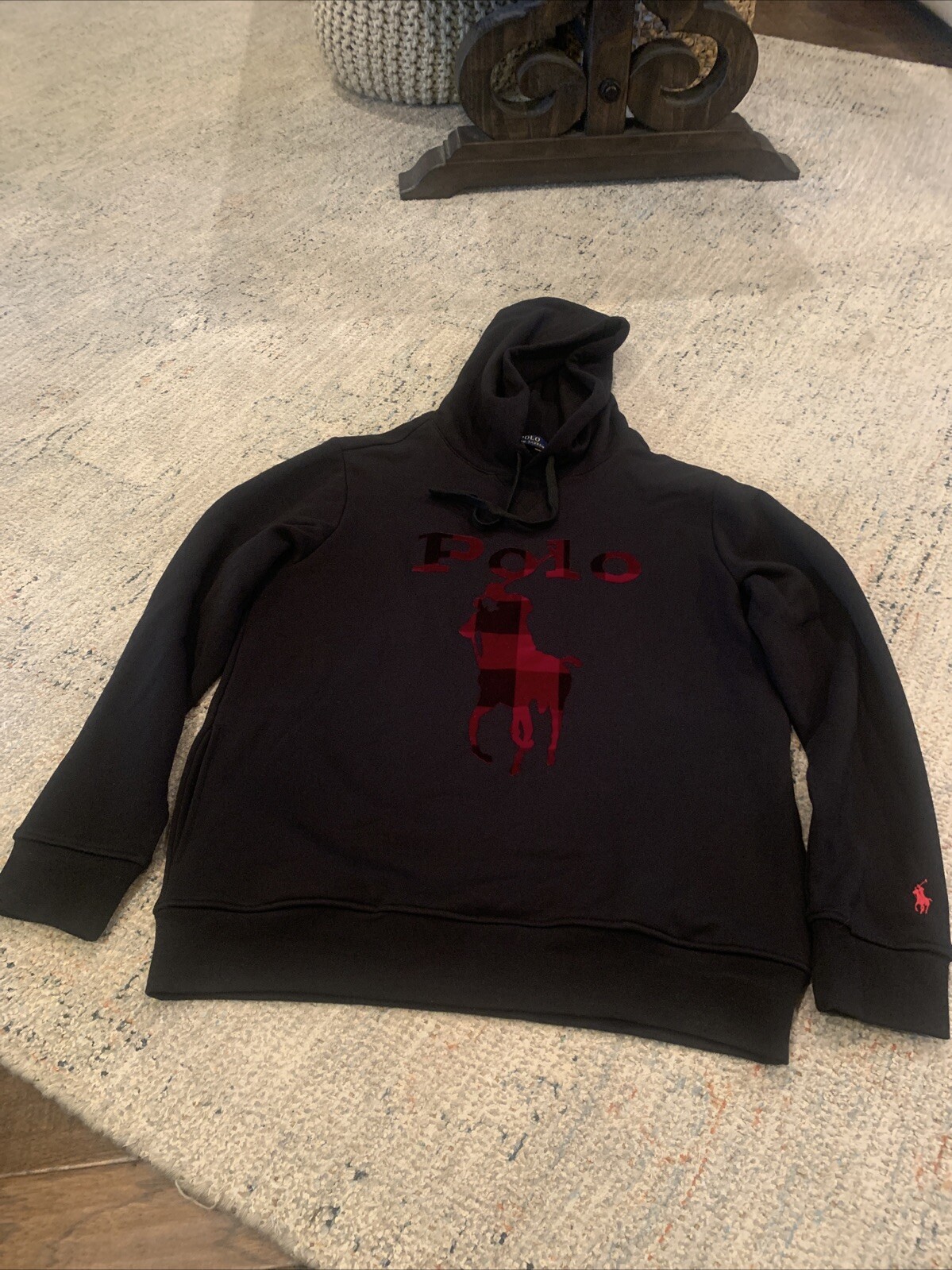 polo ralph lauren big pony felpa con cappuccio grande rara a quadri grande pony con piccolo pony rosso