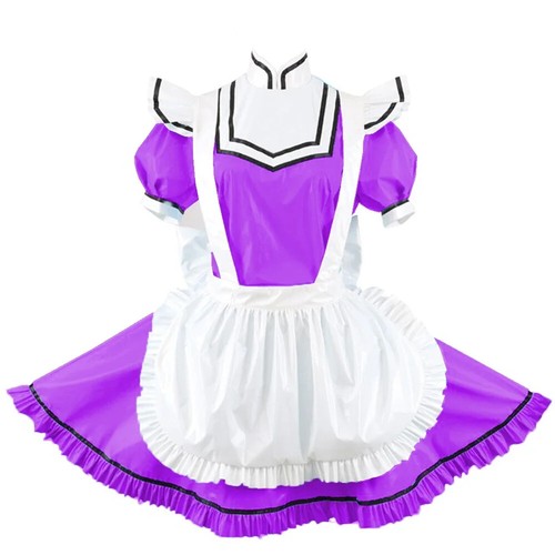 Lolita Lockable PVC Maid Dress Outfits Cosplay Maid Puff Short Sleeve Dresses - Picture 14 of 14