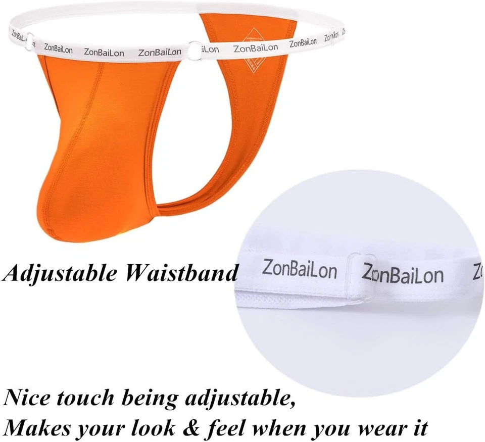 ZONBAILON Men's Thong Underwear Adjustable Waistband Bulge Pouch G-String Soft - Imagem 3 de 4