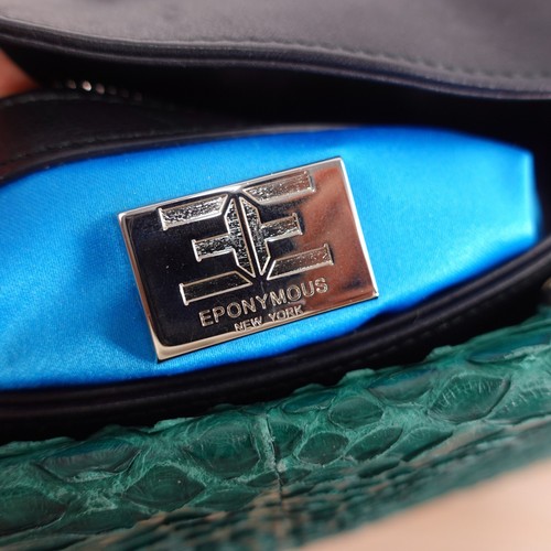 Snakeskin Clutch Python Italian Leather Black EPONYMOUS Purse Green Frame $1,495 - Picture 5 of 23