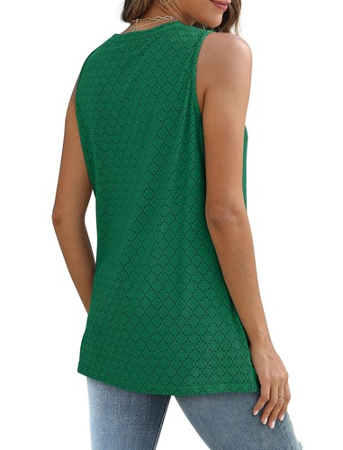 Eyelet Tops for Women Loose Casual Sleeveless Summer Shirts Flowy High Neck T... - Picture 5 of 6