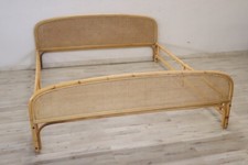 Letto matrimoniale anni '80 in bambù e paglia di Vienna