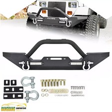 Front Bumper W D-rings Led Lights Winch Plate For 1987-06 Jeep Wrangler Tj Yj