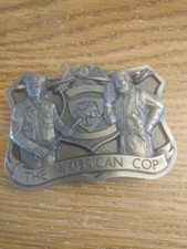 BUCKLES OF AMERICA THE AMERICAN COP PEWTER BELT BUCKLE 3/1/2 LONG BY 2/1/2