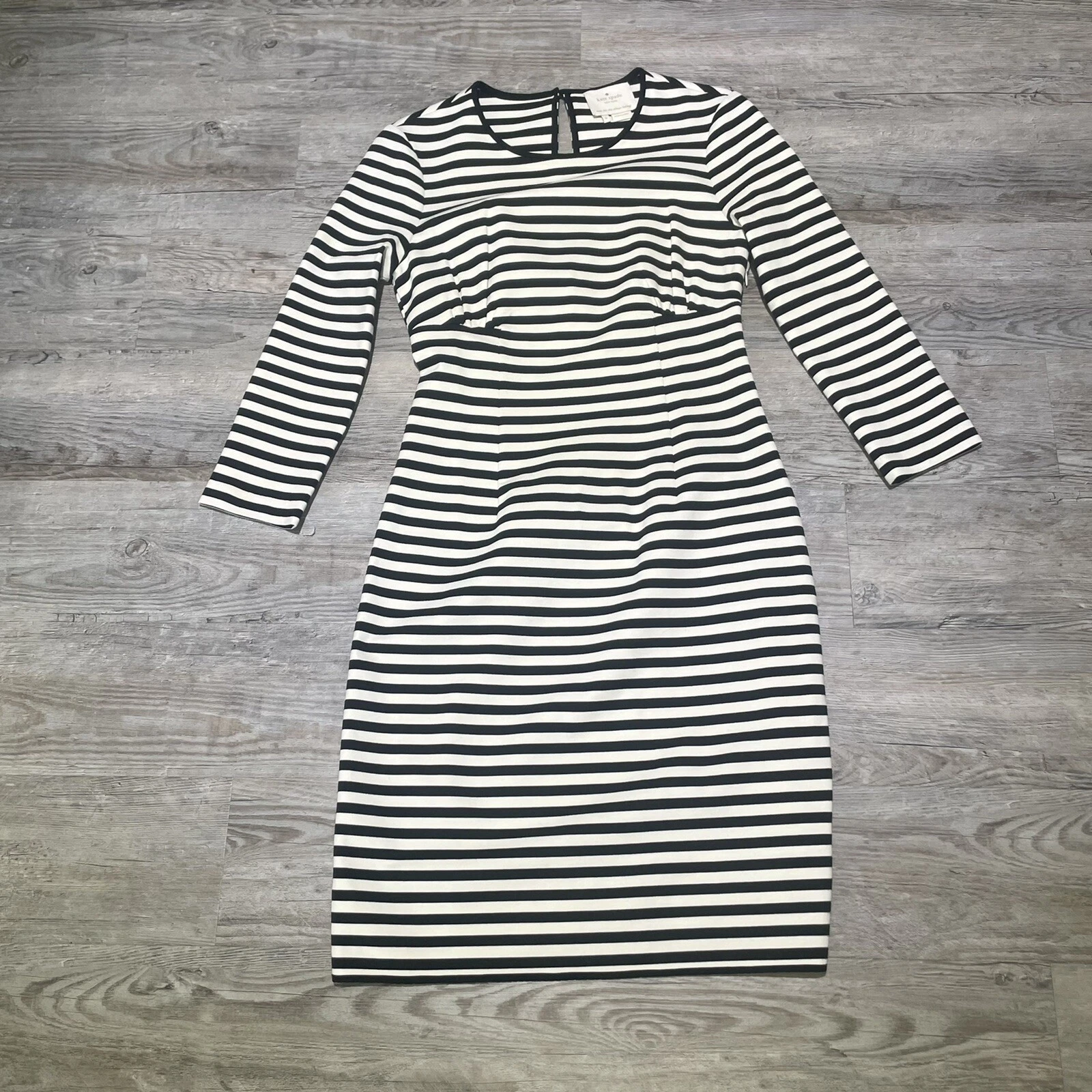 Abito costiero Kate Spade nero bianco a righe preppy buco della serratura taglia 6