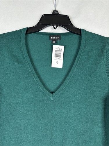 Torrid Fitted Sweater Womens Plus Size 00 Green V Neck Long Sleeve Pullover New - 第 5/16 張圖片