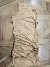 Guess Sleeveless Rutched Faux Suede Dress, Tan, Size Medium