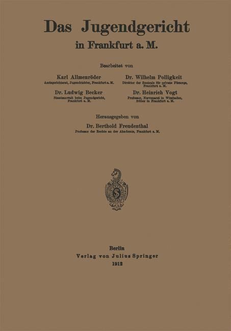 Thumbnail - Das Jugendgericht In Frankfurt A. M. | Buch | 9783642986673