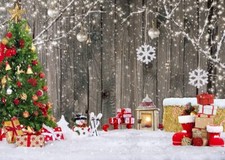 8X6FT Christmas Photography Backdrop Winter Gift Wood Background Xmas Eve Hol...