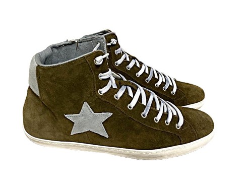 scarpe sneakers alte uomo camoscio Via Condotti verde militare stella made  in it | eBay