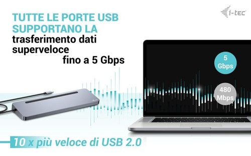 i-tec USB-C Metal Ergonomic 3x 4K Display Docking Station + Power Delivery 100 W - Foto 8 di 8