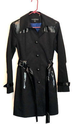 Via Spiga Patent Leather Trim Black Trench Coat size XS
