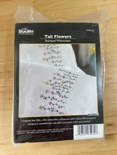 New in Pkg Bucilla Stamped "Tall Flowers" Embroidery Pillowcases Kit