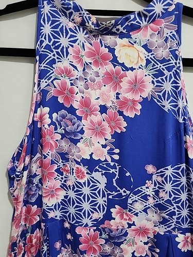 MinkPink Womens Dress Size M Blue Pink Asian Floral Sleeveless (3513) - Picture 2 of 7