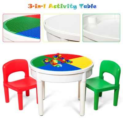 3 In 1 Kids Activity Table Set Water Craft Building Brick Round Chair 3 In 1 Kids Activity Table Set Water, Toddler Craft Table And Chairs