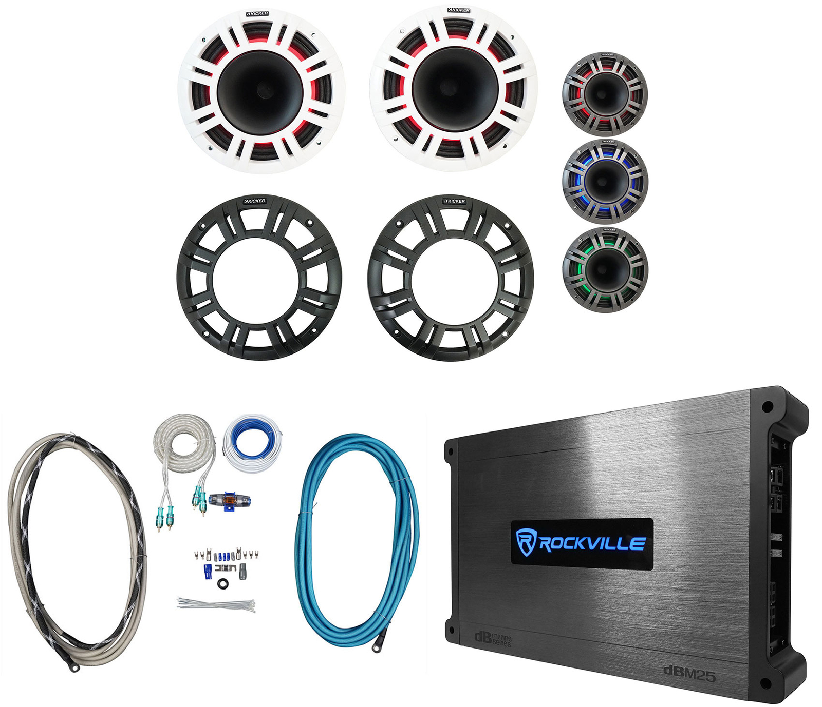 2 KICKER 48KMXL84 8 морских динамиков мощностью 500 Вт со светодиодной подсветкой 2-канальный усилитель провода KMXL8 13069000₽