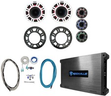 2 KICKER 48KMXL84 8" 500w Marine Speakers w/LED 2-Channel Amplifier Wires KMXL8