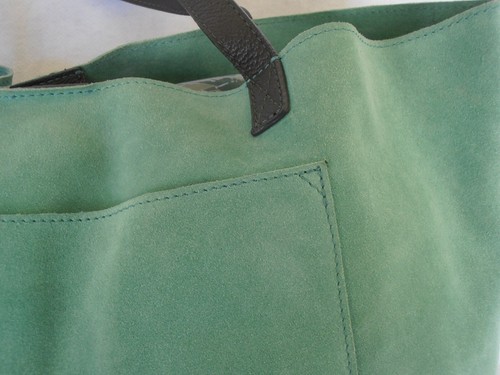 Mark & Graham Leather Shoulder Shopping Tote Bag Turquoise Blue Green 20” by 12” - Picture 3 of 6