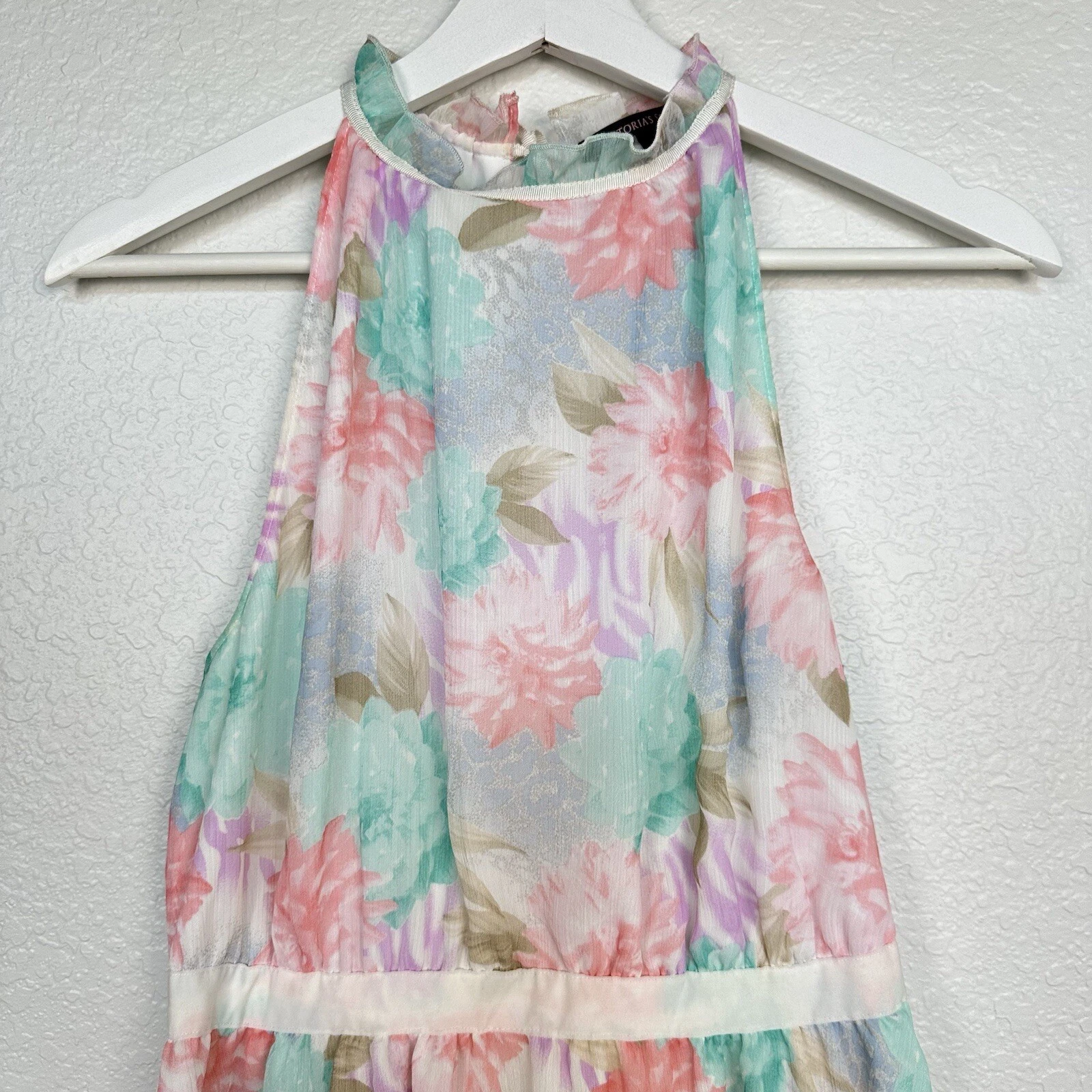 UNDERCOVER Abito floreale Victorias Secret mini pastello ritagliato sul retro con sovrapposizione trasparente taglia 4