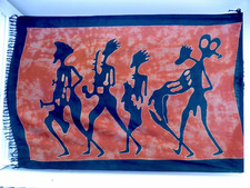 Grande telo mare/pareo/sarong/telo/coperta AfricaBatik rossoarancio/nero 167x110