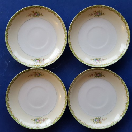 4 Antique Noritake Japan Handpainted "N2264" Saucers. Green Rims. Floral Swags - Picture 2 of 12