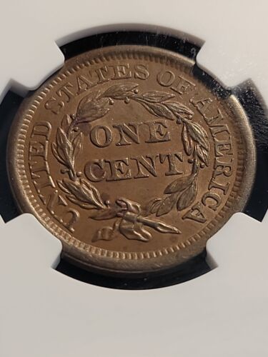 1855 Knob on Ear Slanted 5's Braided Hair Large Cent N-9 NGC MS-62BN Very Rare - Picture 3 of 3