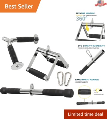 Cable Machine Attachments Set - LAT Pulldown, V-Handle & Tricep Rope