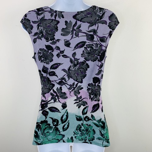 Ax cess Womens Sleeveless Top Sz S Gray Black Floral Ombre Round Neck Stretch - Picture 9 of 13