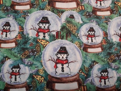 MDG Christmas Snow Bear Snow Globes Green Cotton Fabric HALF YARD