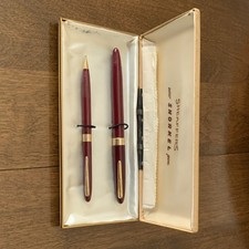 Sheaffer Snorkel Fountain Pen & Ballpoint Set Burgundy Plastic 14K Gold w/ Case