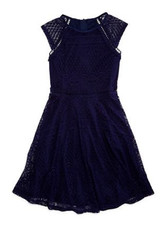 Blush By US Angels Girls' Cap-Sleeve Lace Dress, Navy, SIZE 10