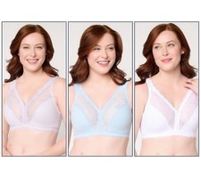 Breezies Soft Support Lace Wirefree Unlined Bra Set of 3 Pastel Sz-XLG A713658