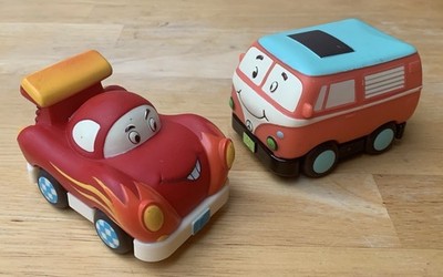 Just B You Baby Toy Cars Pull Back Action Clicking Wheels Set of 2 Race Car Van