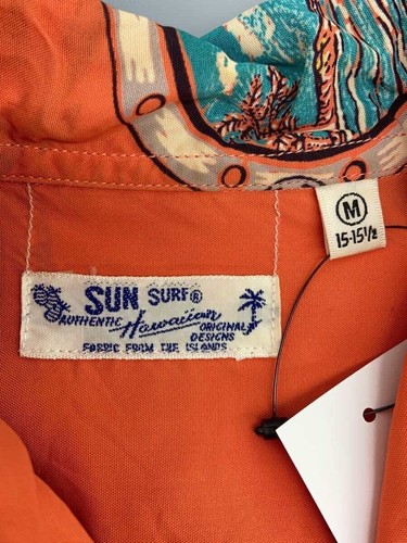 Sun Surf Hawaiian Aloha Shirt DUKE PORT HOLE ORG Rayon Japan Men Size:M Rank:C - Picture 3 of 6