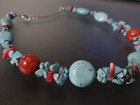 chunky Southwest Style faux Turquoise Coral Bead Necklace wear 14"-16" — photo 2