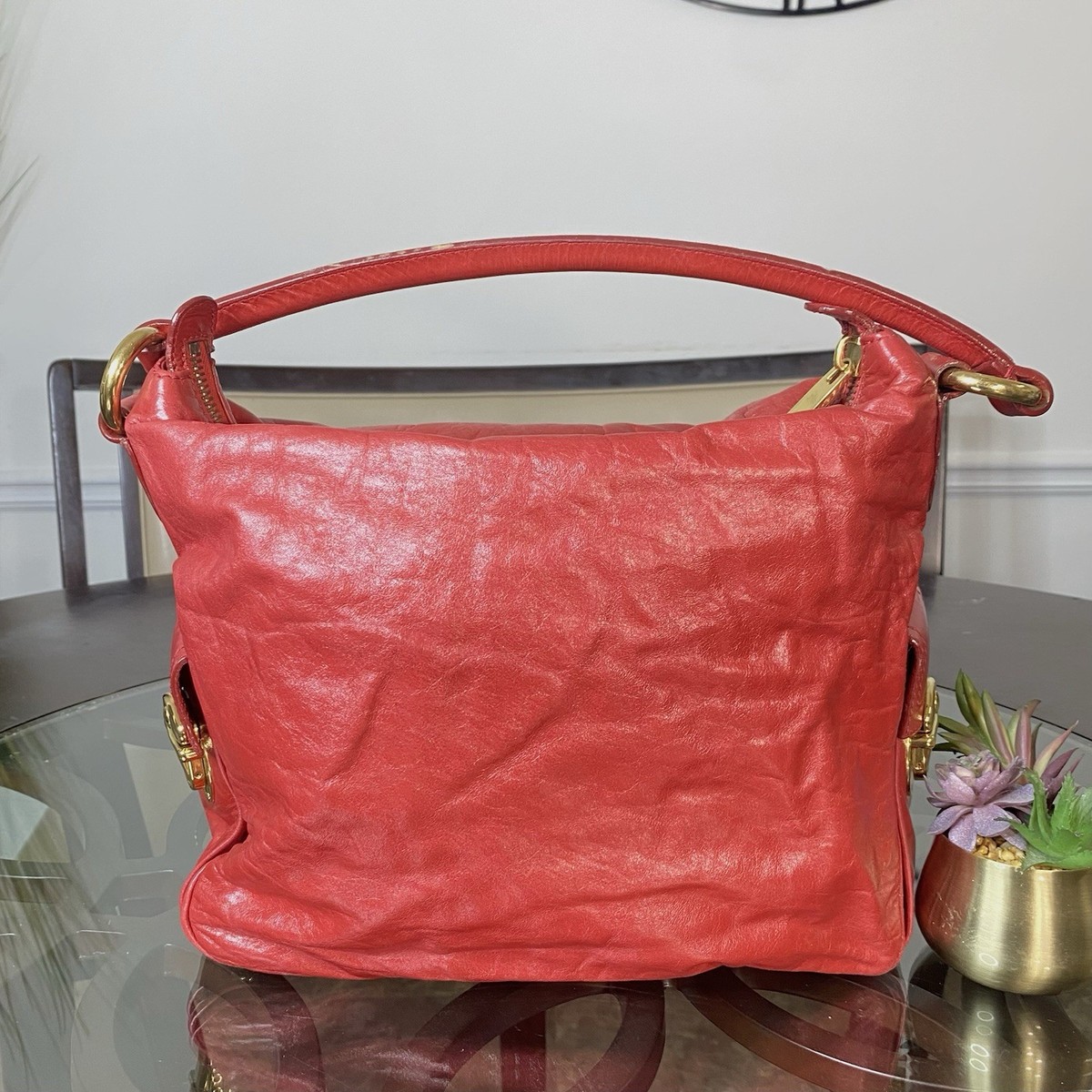 Authentic Marc Jacobs Multi-Pocket Hobo Bag - Red Calfskin Leather 