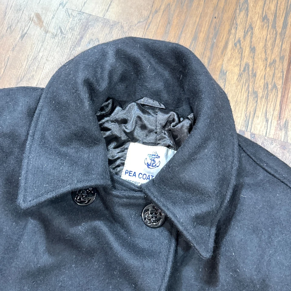 美国军用夹克男式 XXL 黑色羊毛豌豆外套 Rothco 海军纽扣剩余 — 第 4/4 张图片