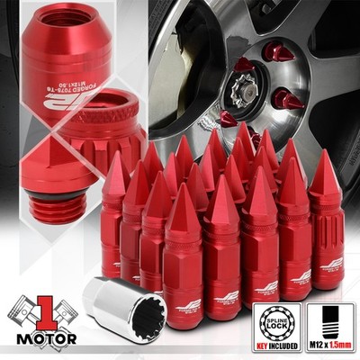 (16) J2 ENGINEERING Red M12x1.5 Open End Knurled Top+Spike Cap Lug Nut w/(4)Lock