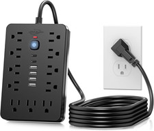 6 FT Flat Plug Surge Protector Power Strip,11 Multiple AC Outlets with 6 USB ...