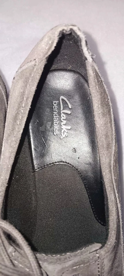 Clarks Bendables lace-up Heeled Pumps Womens Size 8 1/2 Wide gray suede - Image 3 of 4