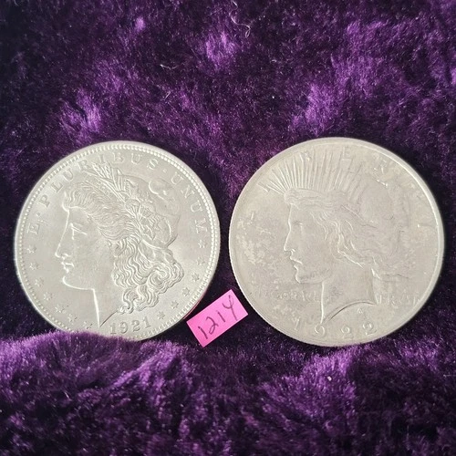 🚚⚡️FAST🔥BEAUTIFUL AU-BU 👀🔥1921 Morgan & 1922 Peace Silver Dollar 1214