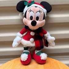 Disney Parks Minnie Mouse Holiday Christmas Plush in Santa Dress with Scarf