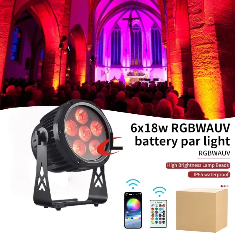 RGBWA+UV 6in1 Wireless DMX Battery Uplight 6x18W LED Par Can Lights for Wedding - Image 2 of 4