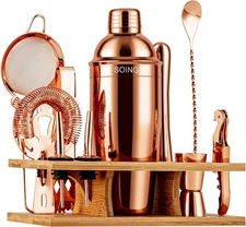 11pc Rose Copper Bartender Kit, Cocktail Shaker Set with Stand