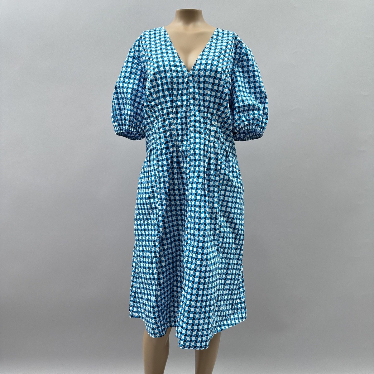 blue dart dress BODEN Women US 16-18L V-Neck Detail Fluro Abstract Diamond up front