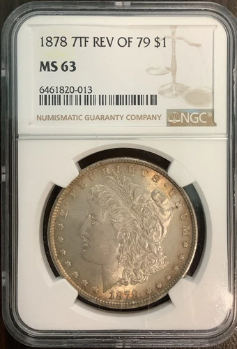 1878 MORGAN SILVER DOLLAR $1 7TF REV OF 79 MS 63 NGC