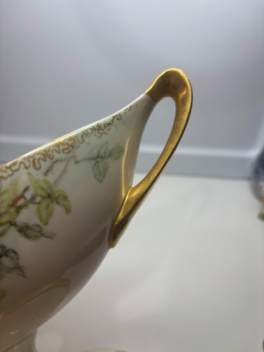 VTG BELLEEK Lenox Large Compote Center Piece Hand Painted ROSE 12in. GOLD TRIM - Picture 7 of 11